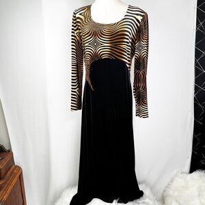 Vintage | 1980s 1990s | Joseph Ribkoff | Maxi Gold Black Animal Print | Sz 12